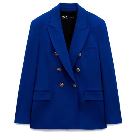 Zara Jackets & Coats Zara Cobalt Tailored Doublebreasted Blazer
